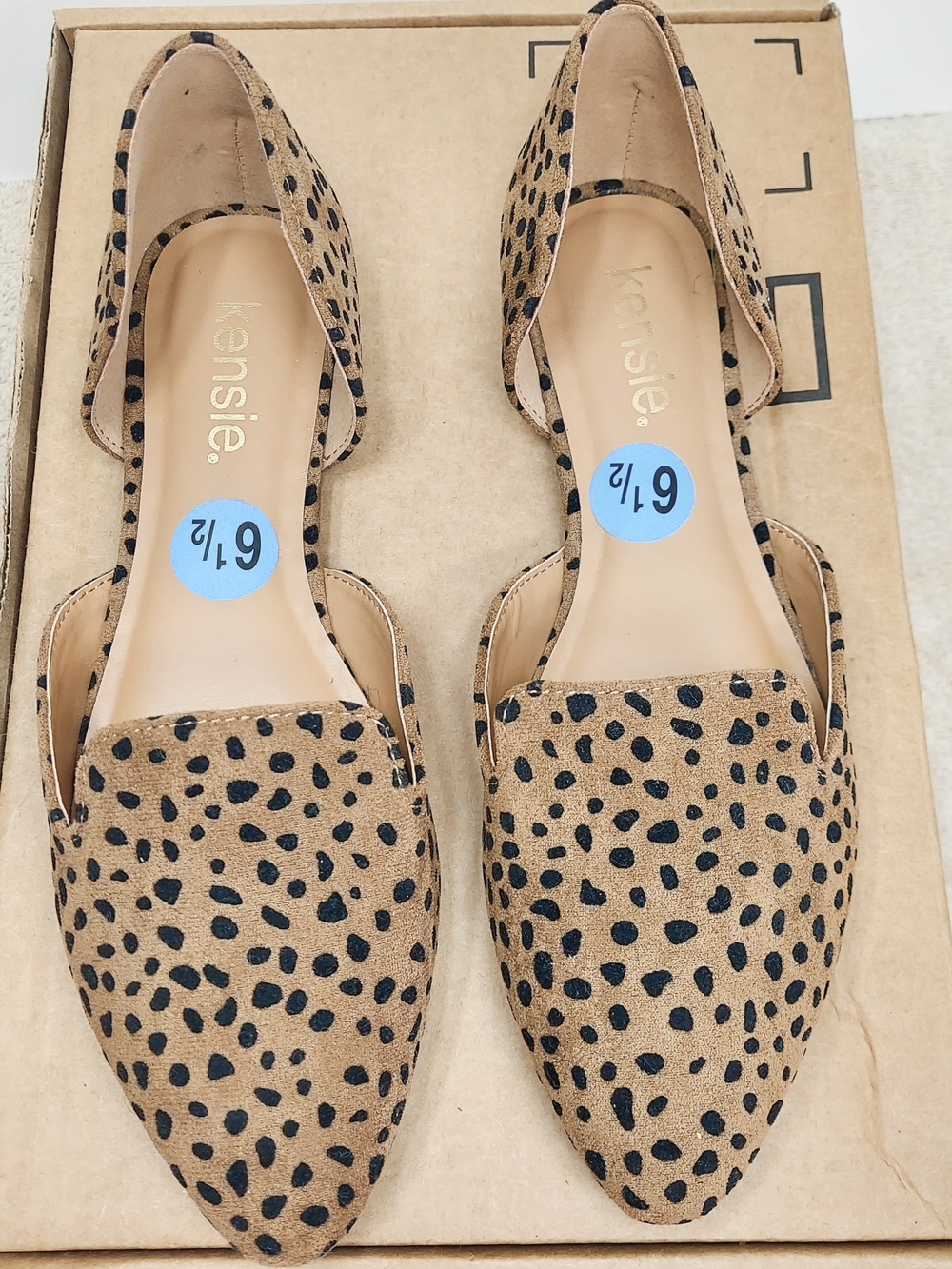 Kensie Neutral Tan/Black Leopard Print Cut Out Flat Loafers Women's Size 6.5 New - Picture 5 of 12